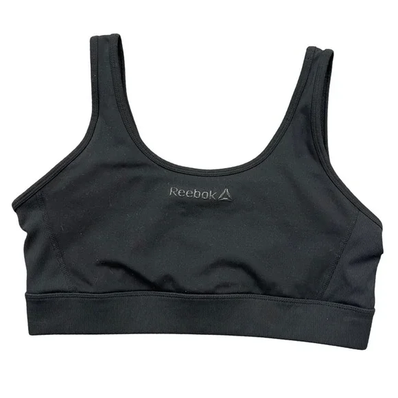 Reebok Sports Bra Women XL Black Ribbed Side Workout Gym Activewear Performance - Picture 1 of 8